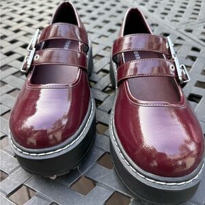 Red Patent Leather Flats with Double-Strap Design